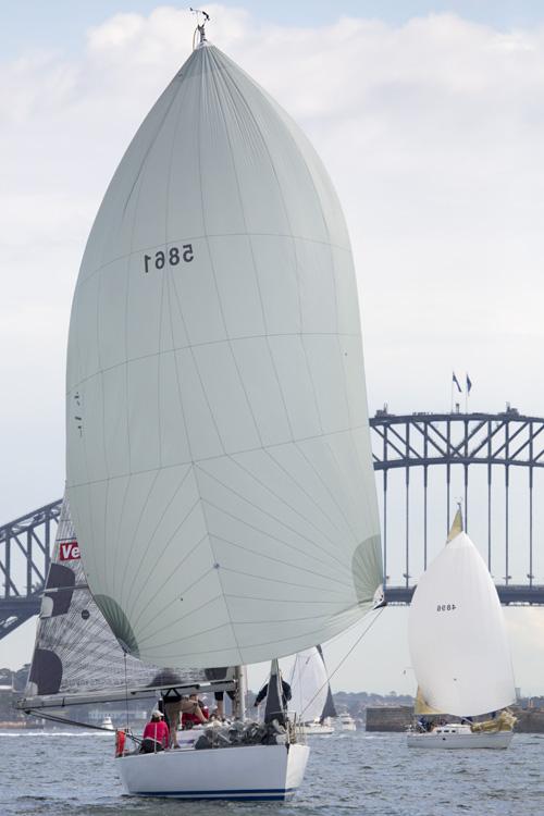 Outlandish was able to capitalise on wind shifts. Land Rover Winter Series 2014.  &copy; David Brogan www.sailpix.com.au